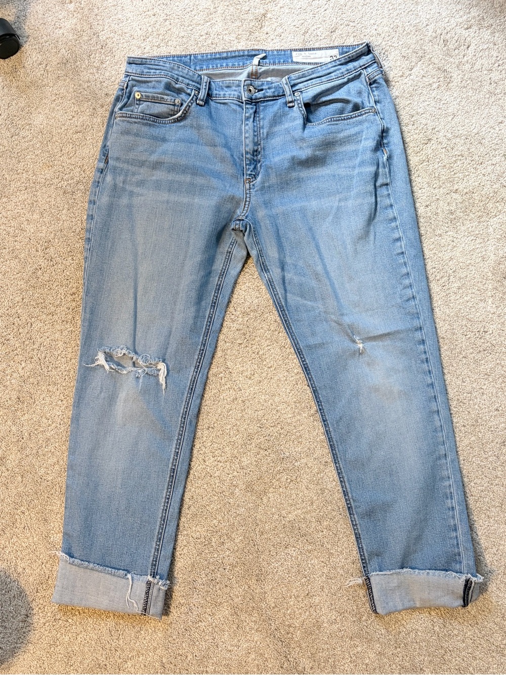 rag & bone Light Wash Boyfriend Jeans with Knee Distressing